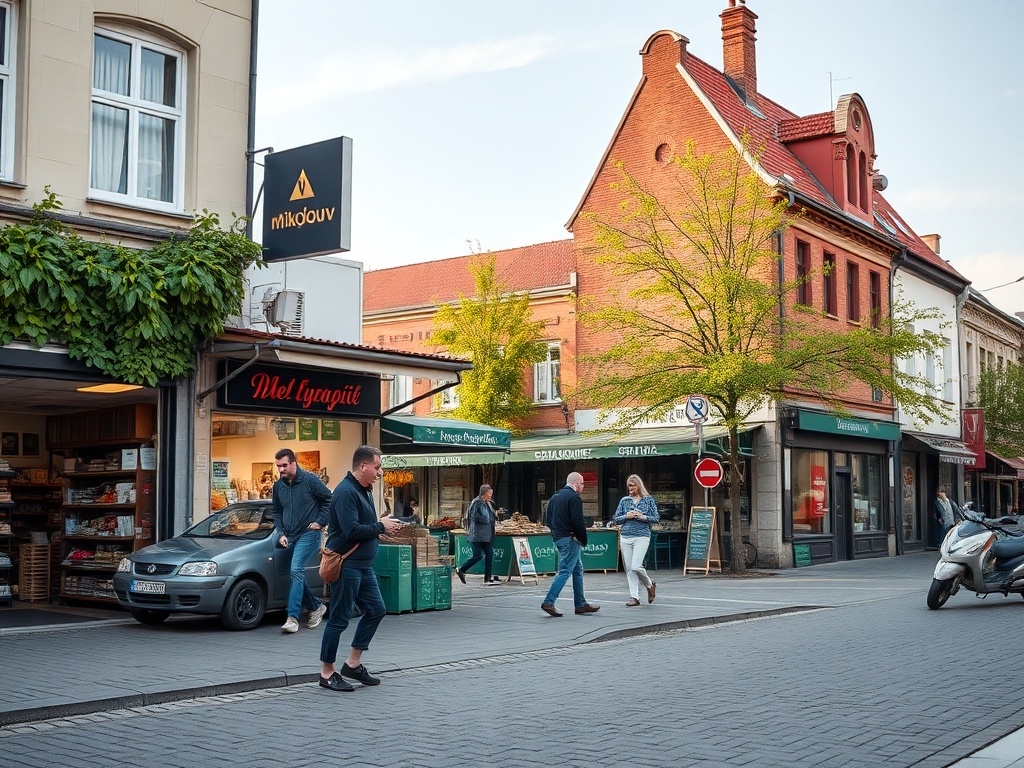 Panorama Mikołowa z widokiem na centrum miasta i okoliczne tereny przemysłowe.